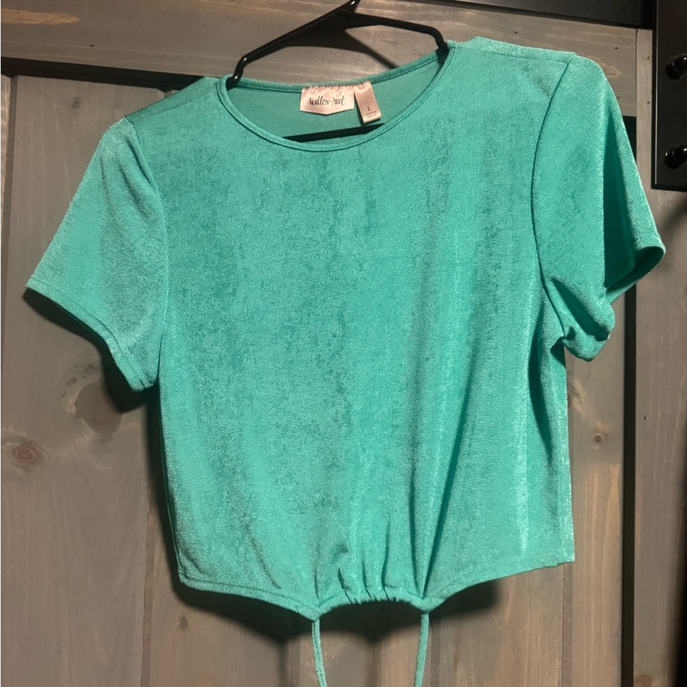 Green Tie Front Crop T-Shirt